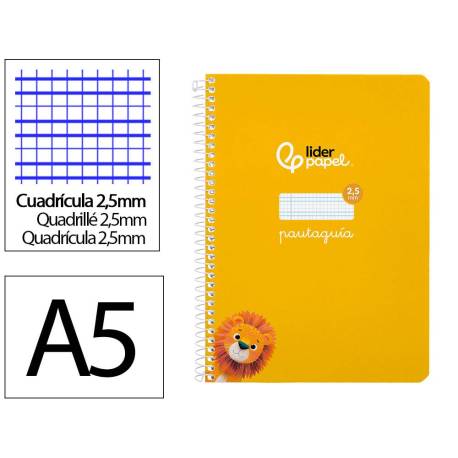 CUADERNO ESPIRAL MARCA LIDERPAPEL DI N A5 PAUTAGUIA TAPA BLANDA 40H 75 GR CUADRO PAUTADO 2,5MM COLOR AMARILLO