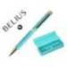 BOLIGRAFO MARCA BELIUS WILD WEST ALUMINIO COLOR TURQUESA DORADOTINTA COLOR AZUL CAJA DE DISEÑO