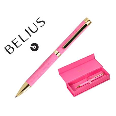 BOLIGRAFO BELIUS WILD WEST ALUMINIO ROSA DORADO TINTA COLOR AZUL CAJA DE DISEÑO