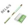 BOLIGRAFO BELIUS PICNIC ALUMINIO VERDE DORADO TINTA COLOR AZUL CAJA DE DISEÑO