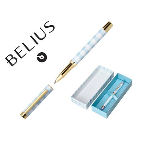 BOLIGRAFO BELIUS PERFECT PICNIC DAY ALUMINIO AZUL CELESTE DORADO TINTA AZULCAJA DE DISEÑO