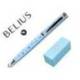ROLLER MARCA BELIUS BELLA ALUMINIO COLOR AZUL CELESTE DISEÑO PLATEADO RELIEVE TINTA COLOR NEGRO CAJA DE DISEÑO