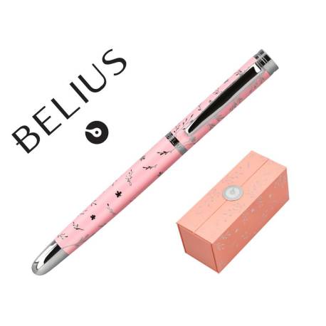 ROLLER MARCA BELIUS BELLA ALUMINIO COLOR ROSA DISEÑO PLATEADO RELIEVE TINTA COLOR NEGRO CAJA DE DISEÑO