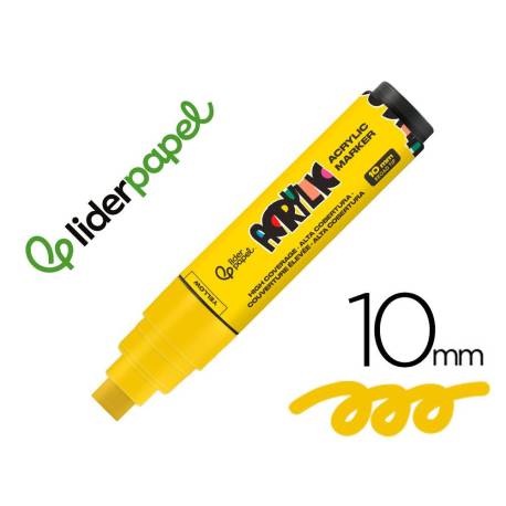 ROTULADOR MARCA LIDERPAPEL ACRYLIC BASE AGUA TODO TIPO DE SUPERFICIE PUNTA RECTANGULAR 10 MM AMARILLO