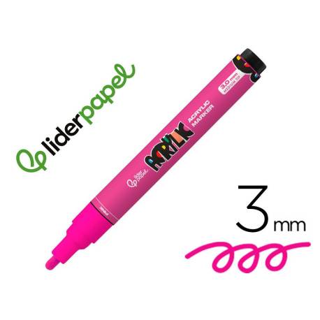 ROTULADOR MARCA LIDERPAPEL ACRYLIC BASE AGUA TODO TIPO DE SUPERFICIE PUNTA REDONDA 3 MM ROSA
