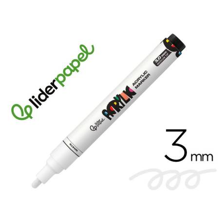ROTULADOR MARCA LIDERPAPEL ACRYLIC BASE AGUA TODO TIPO DE SUPERFICIE PUNTA REDONDA 3 MM BLANCO