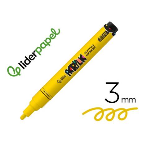 ROTULADOR MARCA LIDERPAPEL ACRYLIC BASE AGUA TODO TIPO DE SUPERFICIE PUNTA REDONDA 3 MM AMARILLO