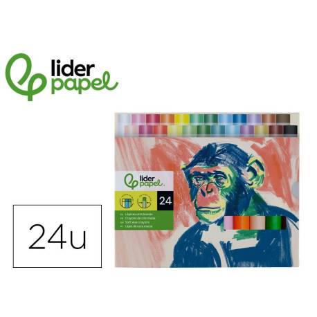 LAPICES CERA BLANDA MARCA LIDERPAPEL REDONDA CAJA DE 24 UNIDADES COLORES SURTIDOS