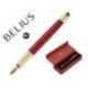 PLUMA BELIUS SOIREE ALUMINIO ART DECO GRANATE Y DORADO TINTA AZUL CAJA DE DISEÑO