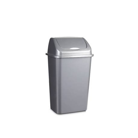 PAPELERA BASCULANTE MARCA PLASTICFORTE PLASTICO 15 LITROS COLOR PLATA 285X225X470 MM