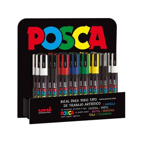 ROTULADOR MARCA UNI-BALL POSCA PC3M PINTURA BASE AL AGUA 0,9-1,3 MM EXPOSITOR 36 UNIDADES COLORES SURTIDOS