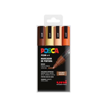 ROTULADOR MARCA UNI POSCA PC-5M/4C ESTUCHE DE 4 UNIDADES COLORES MADERA SURTIDOS