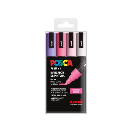 ROTULADOR MARCA UNI POSCA PC-5M/4C ESTUCHE DE 4 UNIDADES COLORES DULCES SURTIDOS