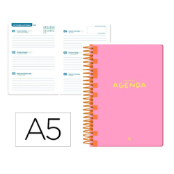 AGENDA ESCOLAR LIDERPAPEL 25-26 ESPIRAL CLASSIC ROSA SEMANA VISTA DIN A5 BILINGÜE PAPEL FSC 70 GR