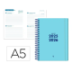 AGENDA ESCOLAR LIDERPAPEL 25-26 ESPIRAL BASIC AZUL 2 DIAS PAGINA A5 BILINGÜE PAPEL FSC 70 GR