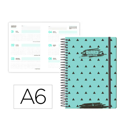 AGENDA ESCOLAR LIDERPAPEL 25-26 ESPIRAL PATTERNS TRIANGULOS SEMANA VISTA A6 BILINGÜE PAPEL FSC 80 GR