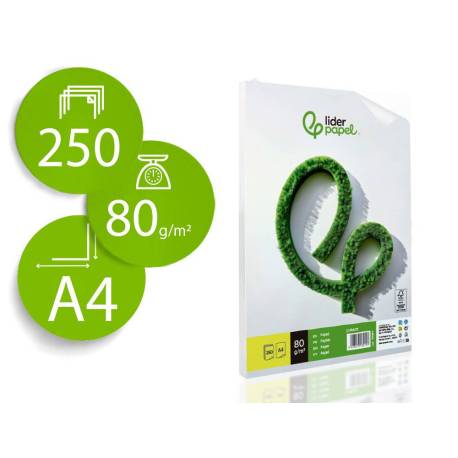 PAPEL MARCA LIDERPAPEL A4 80G/M2 LISO PAQUETE DE 250 HOJAS