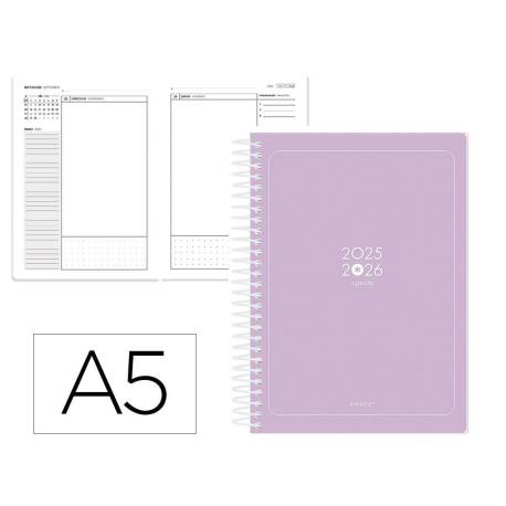 AGENDA ESCOLAR MARCA ANTARTIK 25-26 ESPIRAL ESSENTIALS MORADO DIA PAGINA A5 BILINGÜE PAPEL FSC 80 GR