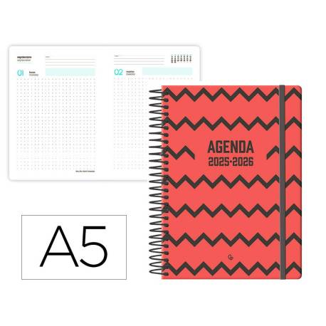 AGENDA ESCOLAR LIDERPAPEL 25-26 ESPIRAL PATTERNS ZIGZAG DIA PAGINA DIN A5 BILINGÜE PAPEL FSC