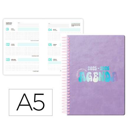AGENDA ESCOLAR LIDERPAPEL 25-26 ESPIRAL KYMOLOS DIA PAGINA DIN A5 BILINGÜE PAPEL FSC 80 GR