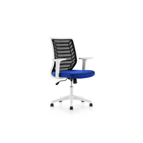 SILLA MARCA ROCADA DE OFICINA BRAZOS REGULABLES ESTRUCTURA BLANCA RESPALDO MALLA Y ASIENTO TELA IGNIFUGA NEGRO