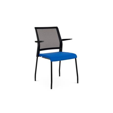 SILLA ROCADA CONFIDENTE BRAZOS FIJOS ESTRUCTURA METALICA ASIENTO TELA IGNIFUGA COLOR AZUL RESPALDO MALLA