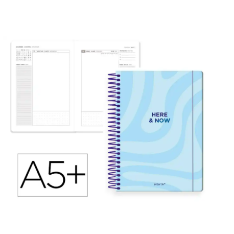 AGENDA ESPIRAL ANTARTIK HERE AND NOW A5+ 2026 DÍA PÁGINA AZUL CLARO PAPEL 80G FSC