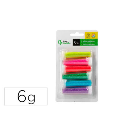 PURPURINA LIDERPAPEL BIODEGRADABLE FANTASIA BOTE DE 6 GR COLORES METALICOS PASTELES SURT BLISTER DE 6 UND