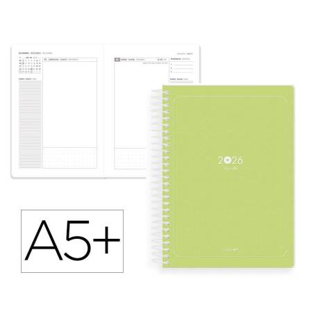 AGENDA ESPIRAL MARCA ANTARTIK ESSENTIALS A5+ 2026 DÍA PÁGINA VERDE PAPEL 80G FSC
