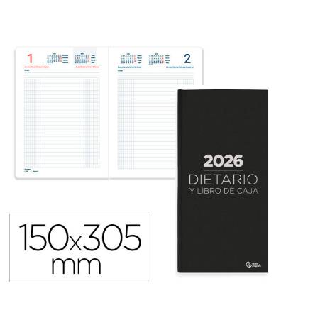 DIETARIO MARCA LIDERPAPEL 2026 DOS TERCIOS 150X305 MM DIA PAGINA COLOR NEGRO PAPEL 70 GR