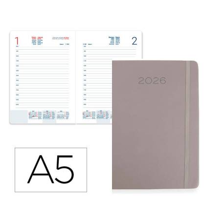 AGENDA ENCUADERNADA MARCA LIDERPAPEL MYKONOS 150X210 MM 2026 DIA PAGINA DESIGN 2 (NEGRO) PAPEL 70 GR