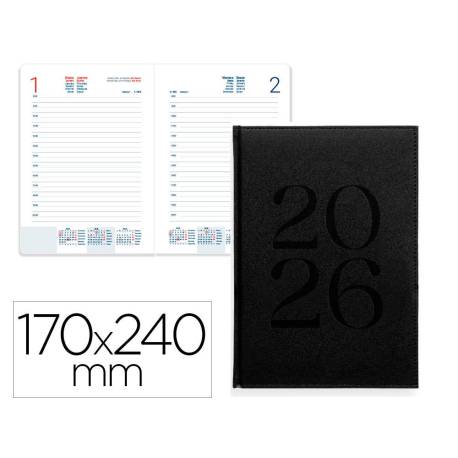 AGENDA ENCUADERNADA MARCA LIDERPAPEL CRETA 170X240 MM 2026 DIA PAGINA NEGRO PAPEL 70 GR
