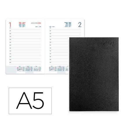 AGENDA ENCUADERNADA MARCA LIDERPAPEL CORFU 150X210 MM 2026 DIA PAGINA NEGRO PAPEL 60 GR