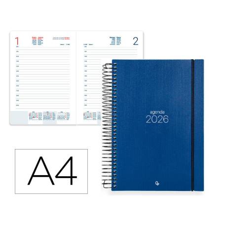 AGENDA ESPIRAL MARCA LIDERPAPEL OLBIA A4 2026 DIA PAGINA AZUL PAPEL 60 GR FSC