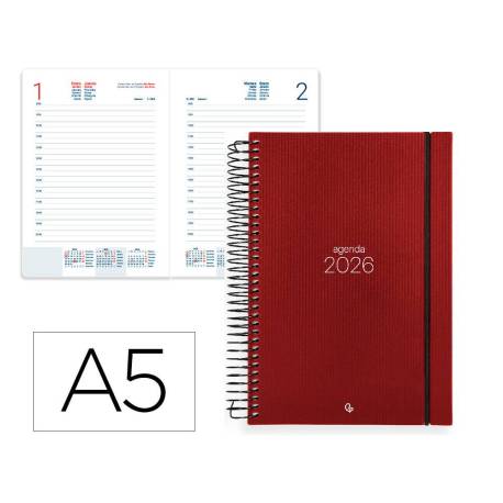 AGENDA ESPIRAL MARCA LIDERPAPEL OLBIA A5 2026 DIA PAGINA ROJO PAPEL 60 GR FSC