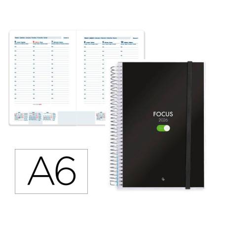 AGENDA ESPIRAL LIDERPAPEL TINOS A6 2026 SEMANA VISTA PERSONALIZABLE PAPEL 70 GR FSC