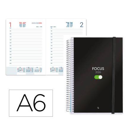 AGENDA ESPIRAL MARCA LIDERPAPEL TINOS A6 2026 DIA PAGINA PERSONALIZABLE PAPEL 70 GR FSC