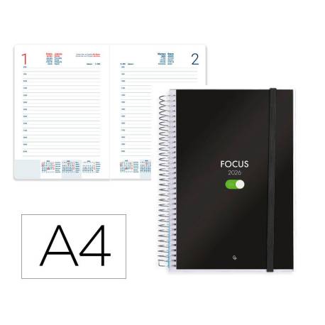 AGENDA ESPIRAL MARCA LIDERPAPEL TINOS A4 2026 DIA PAGINA PERSONALIZABLE PAPEL 70 GR FSC