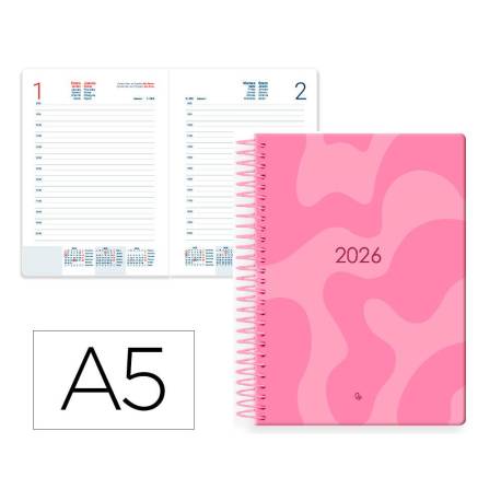 AGENDA ESPIRAL MARCA LIDERPAPEL SYROS 150X210 MM 2026 DIA PAGINA ROSA PAPEL 60 GR FSC