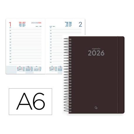 AGENDA ESPIRAL MARCA LIDERPAPEL CLASSIC A6 2026 DIA PAGINA NEGRO PAPEL 70 GR FSC