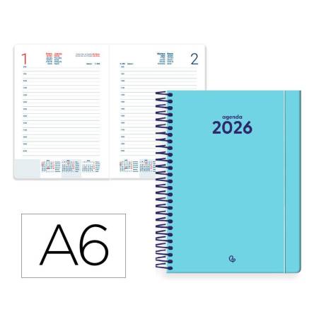 AGENDA ESPIRAL MARCA LIDERPAPEL CLASSIC A6 2026 DIA PAGINA AZUL CLARO PAPEL 70 GR FSC