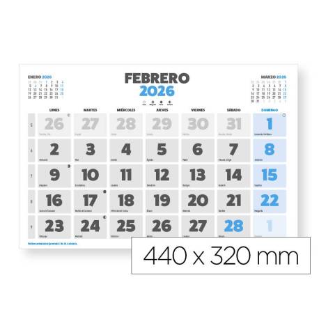 CALENDARIO PARED MARCA LIDERPAPEL CLASICO 2026 LOMO ENGOMADO 44X32 CM PAPEL 128 GR