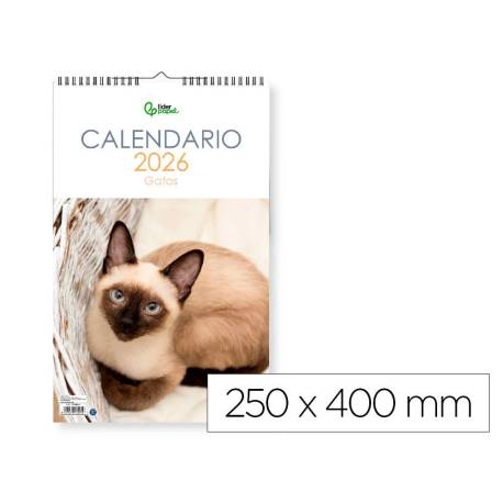 CALENDARIO ESPIRAL PARED MARCA LIDERPAPEL IMAGENES GATOS 2026 PARA ESCRIBIR 25X40 CM PAPEL 157 GR