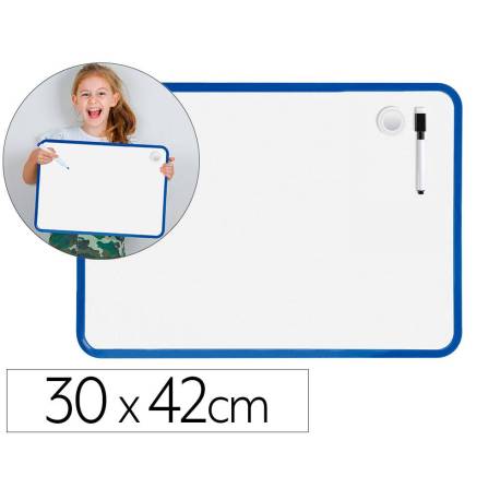 PIZARRA BLANCA MARCA LIDERPAPEL 30X42 CM MAGNETICA DOBLE CARA LISA CON ROTULADOR IMAN Y BORRADOR
