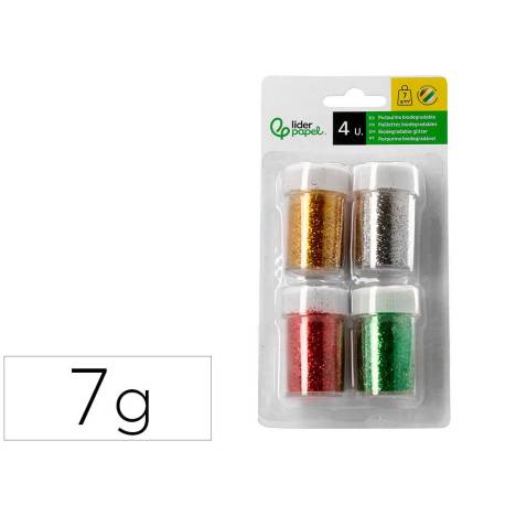 PURPURINA MARCA LIDERPAPEL BIODEGRADABLE FANTASIA BOTE DE 7 GR COLORES METALICOS SURTIDOS BLISTER DE 4