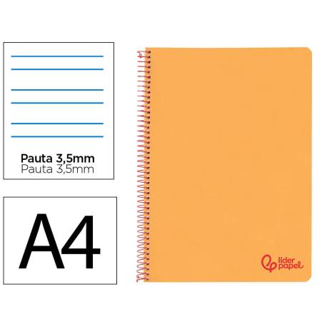CUADERNO ESPIRAL LIDERPAPEL DIN A4 WONDER TAPA PLASTICO 80H 90GR PAUTA ANCHA 3,5MM CON MARGEN COLOR NARANJA