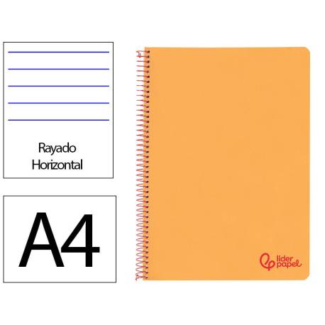 CUADERNO ESPIRAL MARCA LIDERPAPEL A4 WONDER TAPA PLASTICO 80H 90GR RAYADO HORIZONTAL CON MARGEN COLOR NARANJA
