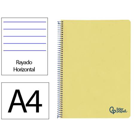 CUADERNO ESPIRAL MARCA LIDERPAPEL A4 WONDER TAPA PLASTICO 80H 90GR RAYADO HORIZONTAL CON MARGEN COLOR AMARILLO