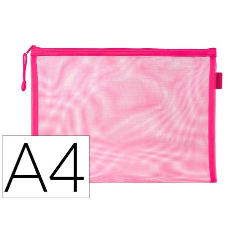 BOLSA ZIPPER BAG MARCA LIDERPAPEL POLIESTER TRANSPIRABLE MULTIUSOS DIN A4 ROSA