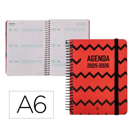 AGENDA ESCOLAR LIDERPAPEL 25-26 ESPIRAL PATTERNS ZIGZAG SEMANA VISTA DIN A6 BILINGÜE PAPEL FSC 80 GR